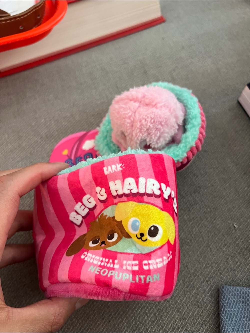 BarkBox Beg & Hairy's Ice Cream Plush Dog Toy - Multi-Part Treat Trap S Small